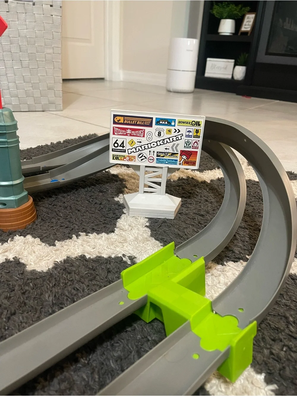 Green and Blue Kids Train Track Playset with Red Launchers